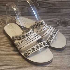Joie la plage white and black embroidery multistrap slide flat sandals 39